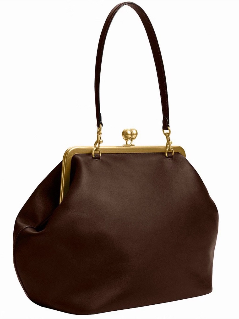 Coach Classic Brown Leather Frame-Top Shoulder Bag